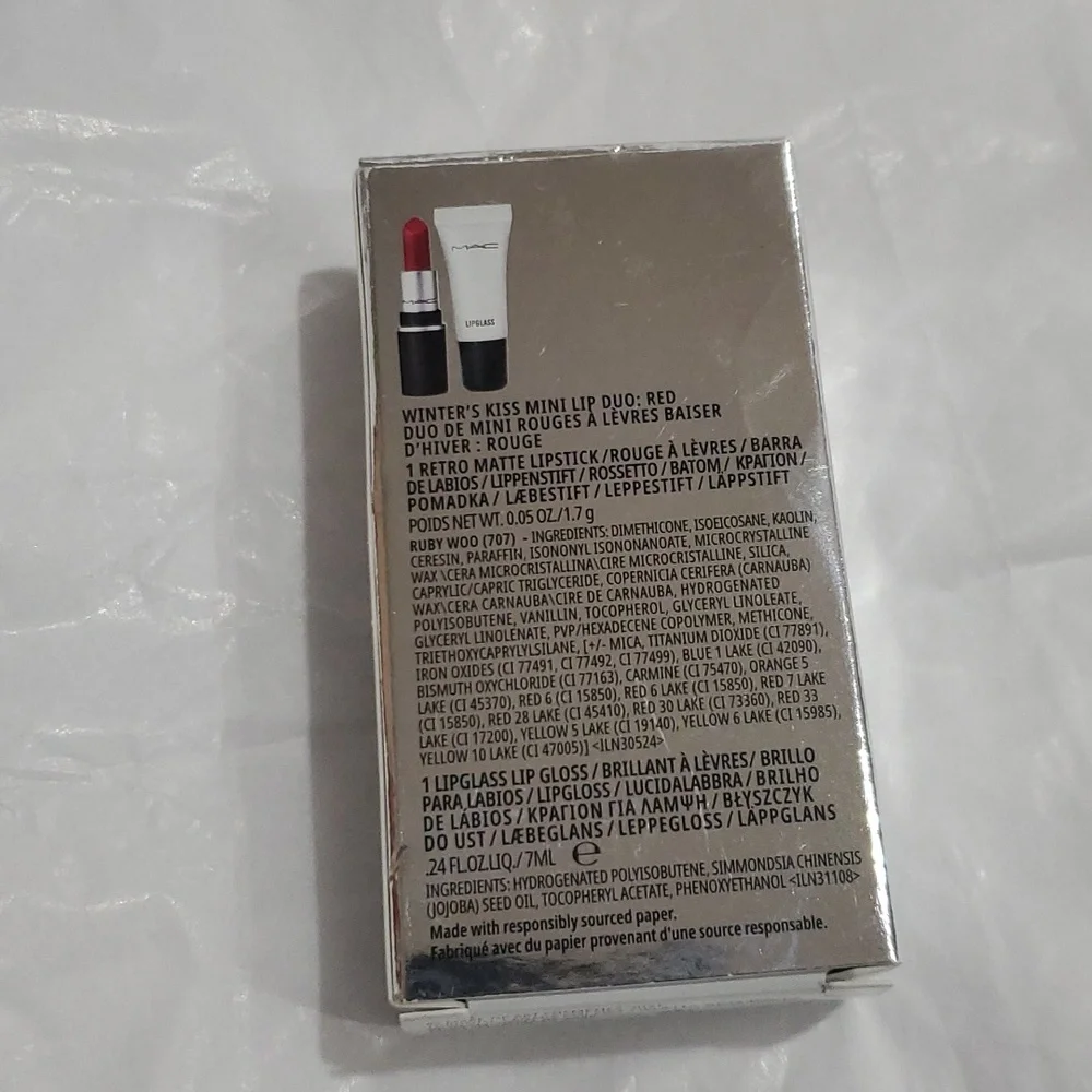 MAC cosmetics winter's kiss red matte lipstick‎ & lipglass mini lip duo new